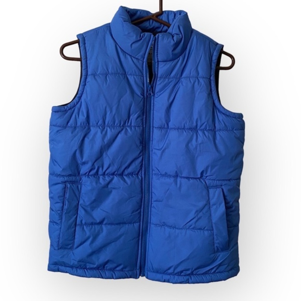 Old Navy Vest Girls Size 10-12 Blue Full Zip Pocket Each Side